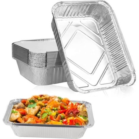 Einweg-aluminiumschale – 20 Stück – Flacher Deckel – Abmessungen 22 X 16 Cm – Tiefe 50 Mm