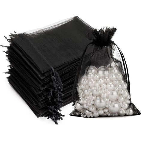Set Mit 100 Schwarzen Organza-geschenktüten (10 X 15 Cm), Schmuckbeutel, Lavendelsäckchen, Geeignet Für Schmuckgeschenke, Süßigkeiten, Hochzeiten