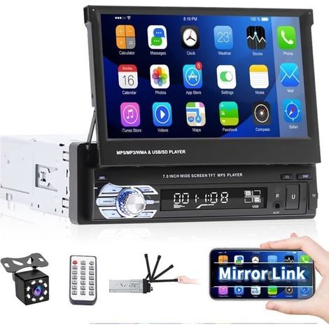1-din-autoradio Mit Ausfahrbarem 7-zoll-hd-bildschirm, Automatischem Stereoradio, Bluetooth, Freisprecheinrichtung, Usb, Fm, Mirror Link Und Aux-anschluss. [y742]