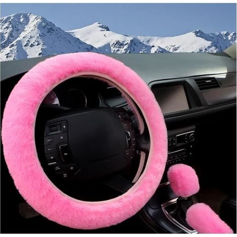 Plüsch-lenkradbezug-set, 3-teilig, Universell, Weich Und Flauschig, 38 Cm, Passend Für Pkw Und Lkw (rosa)