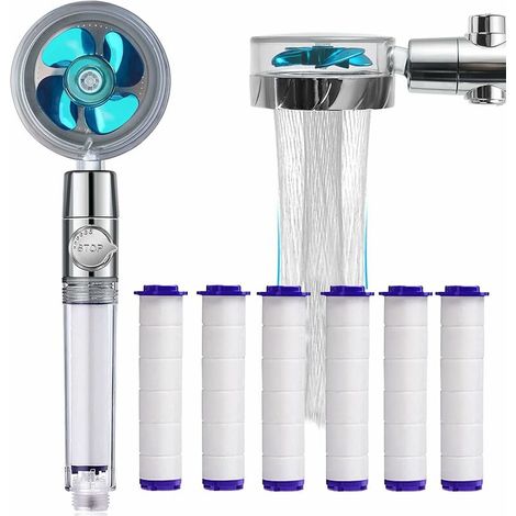 Blaue Handbrause – Mit Antikalk- Und Wassersparsystem, 360°-drehung Und 6 Austauschbaren Pp-filtern