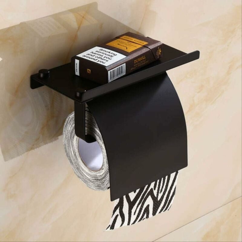 Wandmontierter Toilettenpapierhalter, Rostfreier Edelstahl-toilettenpapierhalter Mit Telefonablage Für Badezimmer Und Küche, Schwarz.