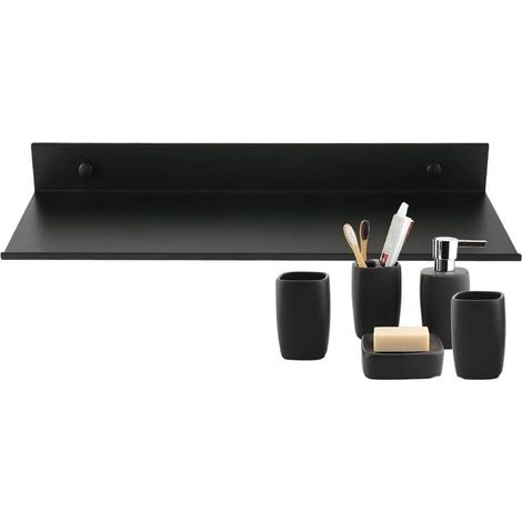 Tinor – Schwarzes, Schwebendes Wandregal Aus Aluminium – Korrosionsbeständig – 40 Cm – Stilvolles Kosmetikregal