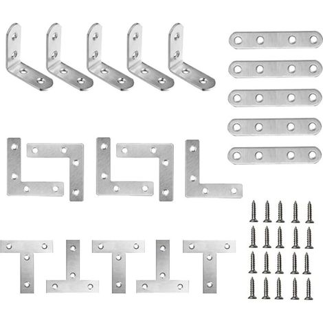 20-teiliges Winkelverbinder-set Aus Edelstahl, Metallwinkelverbinder, Stuhlwinkelverbinder, Flache Metallwinkelverbinder, Rechtwinklige Befestigungswinkel, T-förmige Winkelverbinder, L-förmige Winkelr