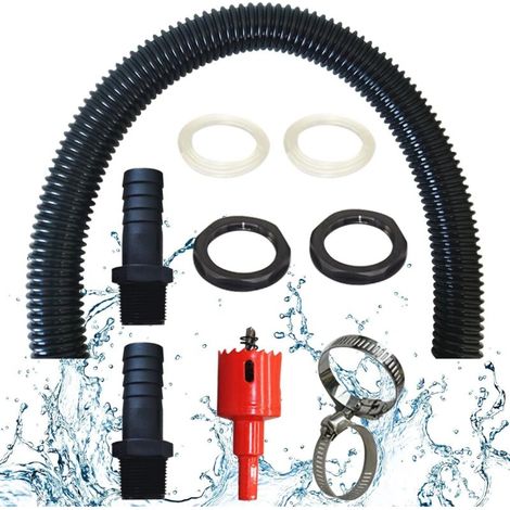 Anschlussrohr Für Regenwassersammeltank, Inklusive 2 Rohrverschraubungen Mit Kontermuttern - Anschlussset Für Regentonnen (100 Cm - Mit Bohrer)