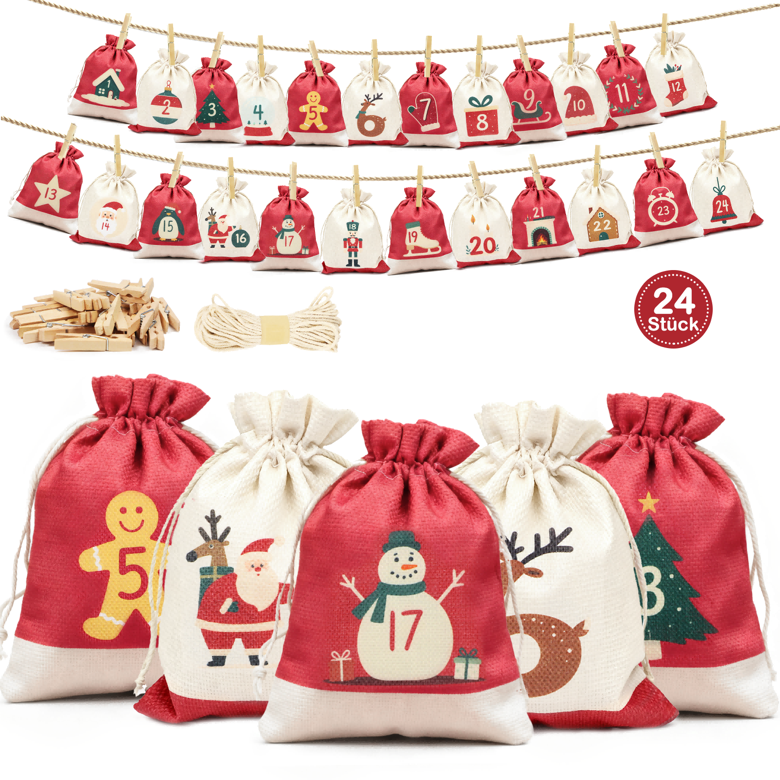 Adventskalender Zum Befüllen Stoff Weihnachtskalender 2025 - Adventskalender Säckchen Selber Befüllen 24 Stück, 18 X 13cm Weihnachtskalender Tüten Jutesäckchen Für Kinder Mädchen Frauen