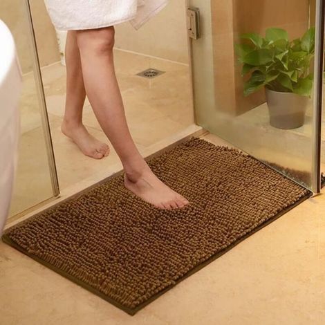 Badezimmerteppich – Hochflorig – 40 X 60 Cm – Saugfähig – Rutschfest – Braun