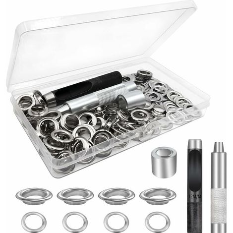 Ösenwerkzeug-set, 100-teilig, Planenösen, Ösen-set, Für Planen, Zeltreparaturen, Silber, 12 Mm (innendurchmesser) Minkurow