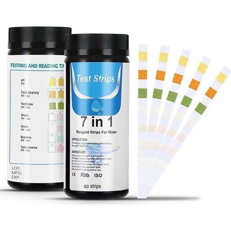 Enowelir 7-in-1 Pool-teststreifen, 50er-packung, Zur Bestimmung Der Wasserqualität: Chlor, Brom, Nitrit, Nitrat, Härte, Gesamtalkalität, Ph-wert