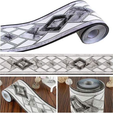 Csparcv 1 Rolle Elegante Tapetenbordüre – Für Küche, Wohnzimmer, Badezimmer – Schwarz-weiß, 10,5 Cm X 5 M