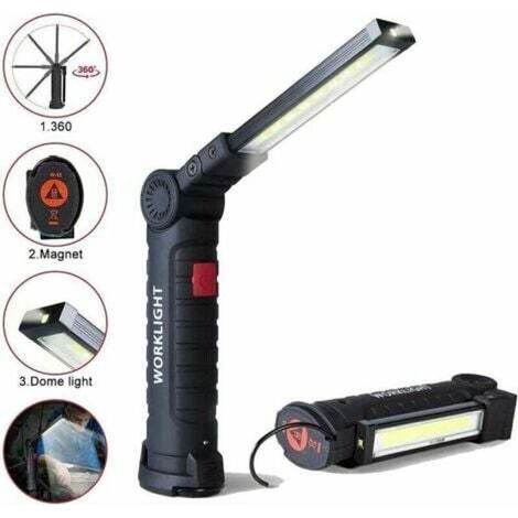Wiederaufladbare Led-arbeitsleuchte, 800 Lumen – 5 Leuchtmodi – Magnetfuß Für Metalloberflächen – Für Baustellen Und Camping