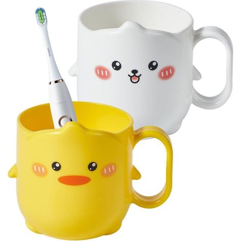 Csparcv 2-teiliges Kinderbecher-set, Zahnbürstenhalter Mit Griff, Wiederverwendbarer Becher, Robuster Kunststoffbecher, Für Jungen Und Mädchen, Täglicher Gebrauch
