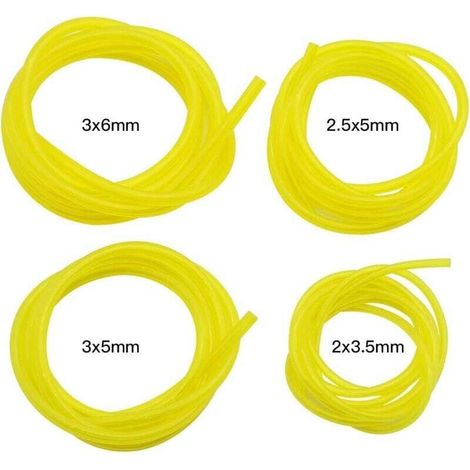 Enowelir 4-teiliges Kraftstoffschlauch-set, 1,5 M Länge, Universeller Kraftstoffschlauch, Transparent Gelb, Für Gartengeräte, Laubbläser, Rasenmäher, Kettensägen Und Rasenmäherzubehör