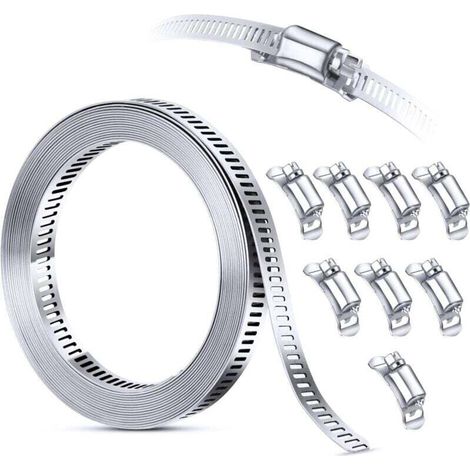 Enowelir 304 Edelstahl-schlauchschellen-sortiment, 3m-schlauchschellen (sonderanfertigung) + 8 Stärkere Befestigungselemente, Großes Verstellbares Schneckengetriebeband, Schraubschellen