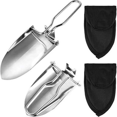 Csparcv 22,9 X 6,3 Cm 2er-set Klappspaten, Gartengeräte, Edelstahl-gartenspaten, Pflanzkellen Mit 2 Tragetaschen, Multifunktionaler Klappspaten Zum Wandern