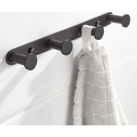 Fei Yu Wandhandtuchhaken, Kleiderhaken Mit Haken, Edelstahl 304, Wandhandtuchhalter, Haken Für Badezimmer- Und Küchentüren (4 Haken, Schwarz)
