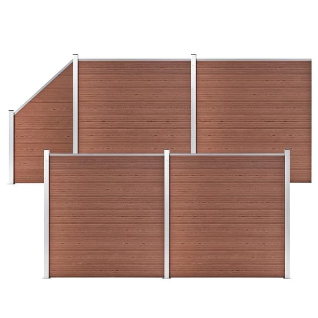 vidaXL WPC Zaun-Set 4 Quadrate + 1 Schräge 792x186 cm Braun 3053218