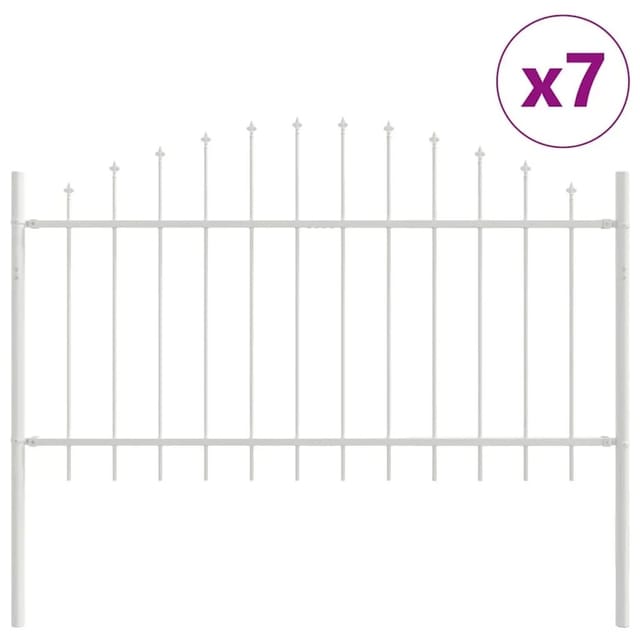 vidaXL Gartenzaun 7 Stk Weiß 170 x 140 cm Pulverbeschichteter Stahl 3360167