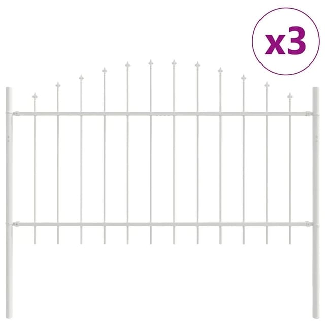 vidaXL Gartenzaun 3 Stk Weiß 170 x 140 cm Pulverbeschichteter Stahl 3360143