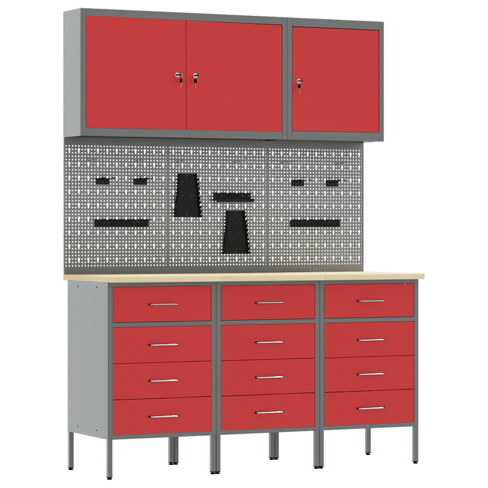 8-tlg. Werkstattschrank-set Mit Stecktafel Rot Mdf Und Metall Vidaxl
