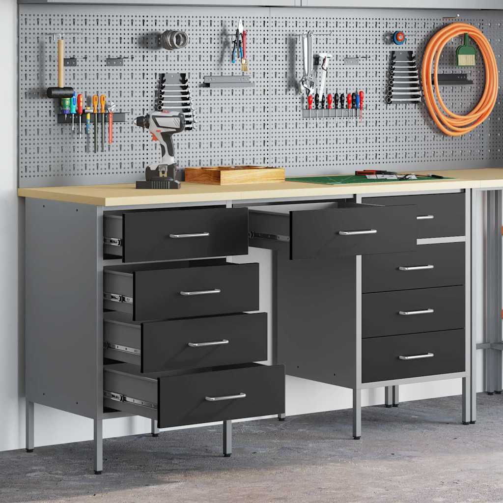 Vidaxl - 3-tlg. Werkstatteinrichtung-set Schwarz Holzwerkstoff Und Stahl 884745