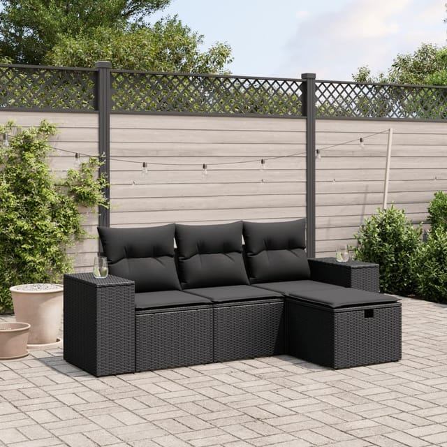 Vidaxl 4 Piece Garden Sofa Set With Cushions Black Poly Rattan