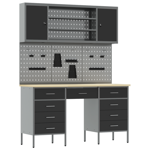 Vidaxl Werkbank Mit Schubladen 8 Pcs Schwarz Ingenieure Holz Und Stahl