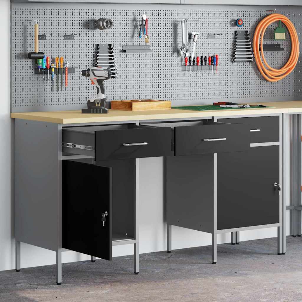 Vidaxl Werkbank Mit Schubladen 3 Pcs Schwarz 150 X 55 X 85 Cm