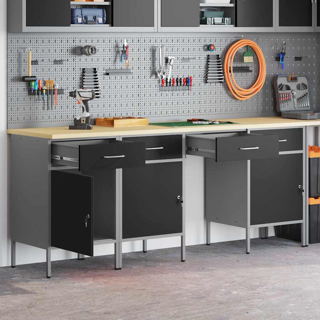 Vidaxl Werkbank Mit Schubladen 4 Pcs Schwarz 200 X 55 X 85 Cm