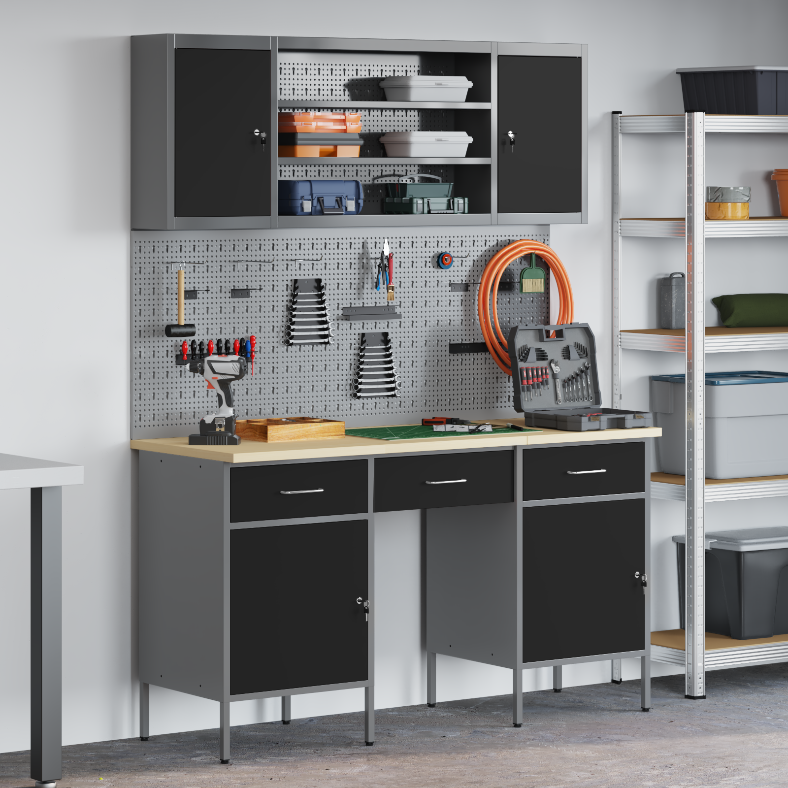 Vidaxl Werkbank Mit Speicher 10 Pcs Schwarz Ingenieure Holz Und Stahl