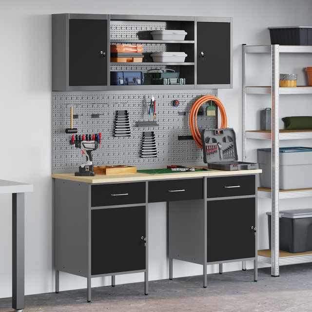 Vidaxl Werkbank Mit Speicher 10 Pcs Schwarz Ingenieure Holz Und Stahl