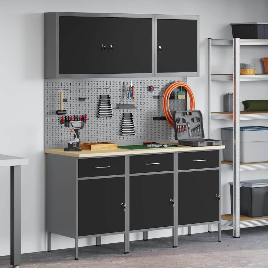 Werkbank Mit Schubladen 8 Pcs Schwarz Ingenieure Holz Und Stahl Vidaxl