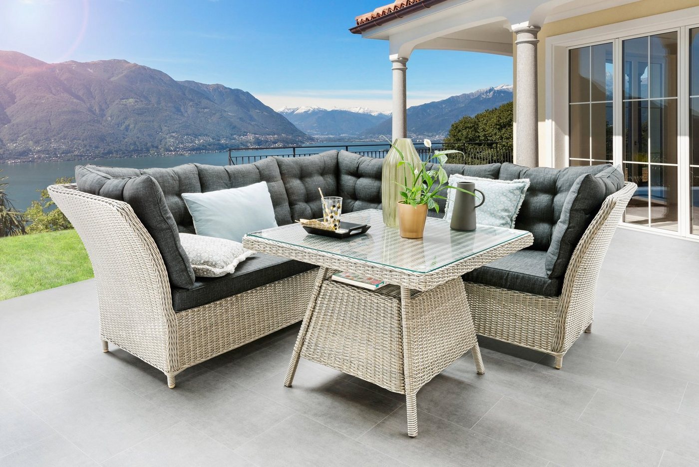 Destiny Garten-Essgruppe PALMA, (10-tlg., 2x Schenkel, 1x Eckmodul, 1x Tisch, inkl. Auflagen), Aluminium, Polyrattan Bild 2