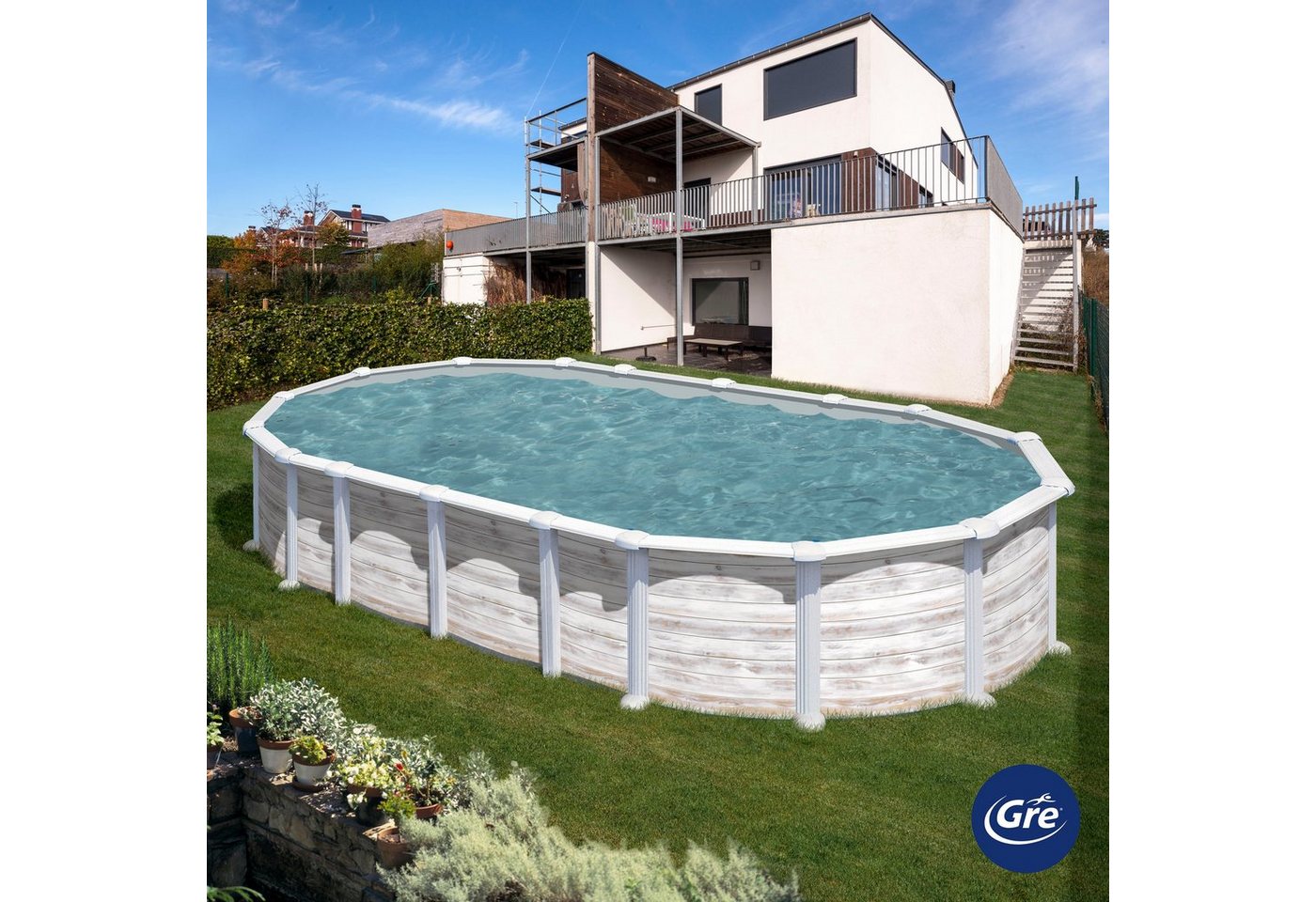 Gre Ovalpool ISLANDIA (Komplett-Set, 5-tlg), Maße inkl. Stützen 610 x 375 x 132 cm