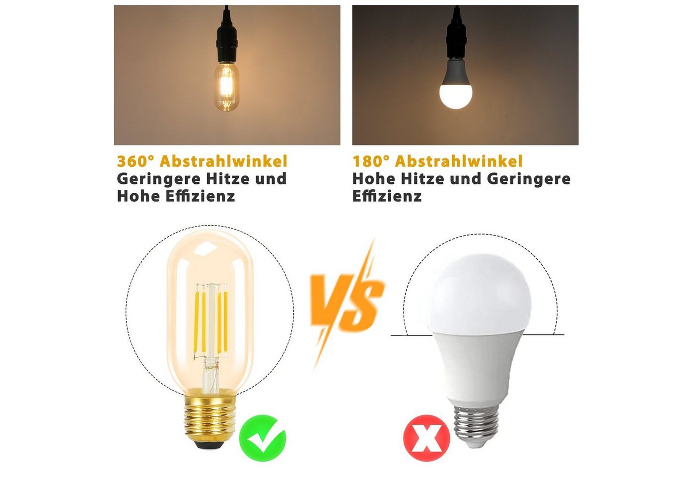 ZMH LED-Leuchtmittel LED Glühbirnen Vintage Lampe Birnen 4W Energiesparlampe, E27, 2 St., 2700k, nicht dimmbar