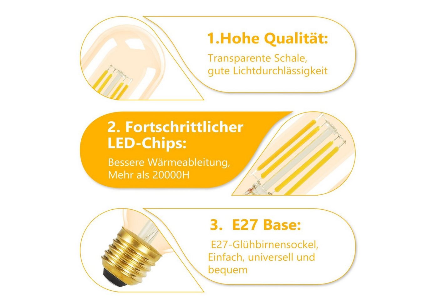 ZMH LED-Leuchtmittel LED Glühbirnen Vintage Lampe Birnen 4W Energiesparlampe, E27, 2 St., 2700k, nicht dimmbar Bild 3