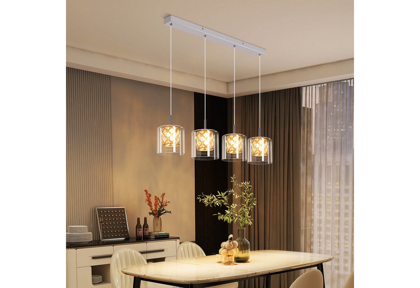 ZMH Pendelleuchte Esszimmer 3/4/5 flammig, silberfarbene G9 Hängeleuchte, ohne Leuchtmittel, bis 120 cm höhenverstellbar Bild 2