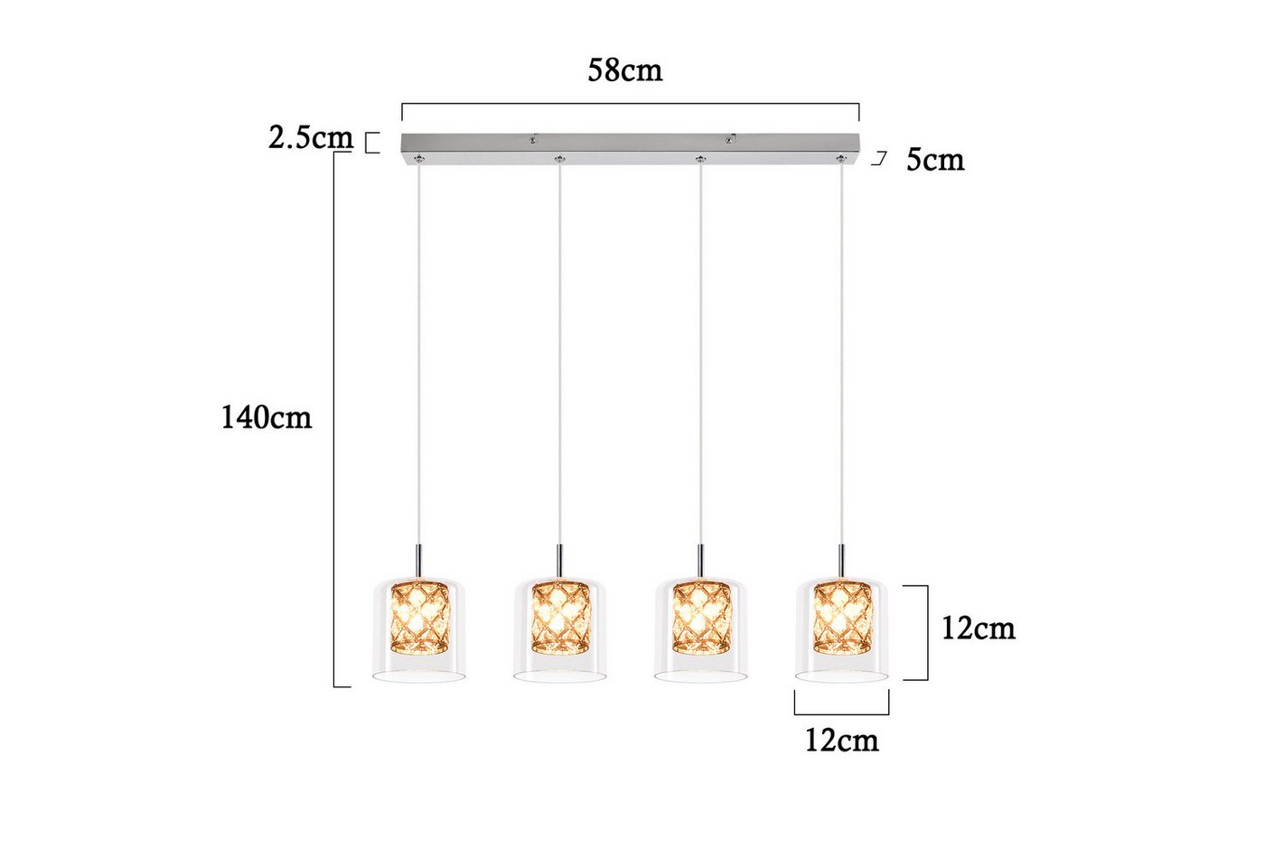 ZMH Pendelleuchte Esszimmer 3/4/5 flammig, silberfarbene G9 Hängeleuchte, ohne Leuchtmittel, bis 120 cm höhenverstellbar Bild 3