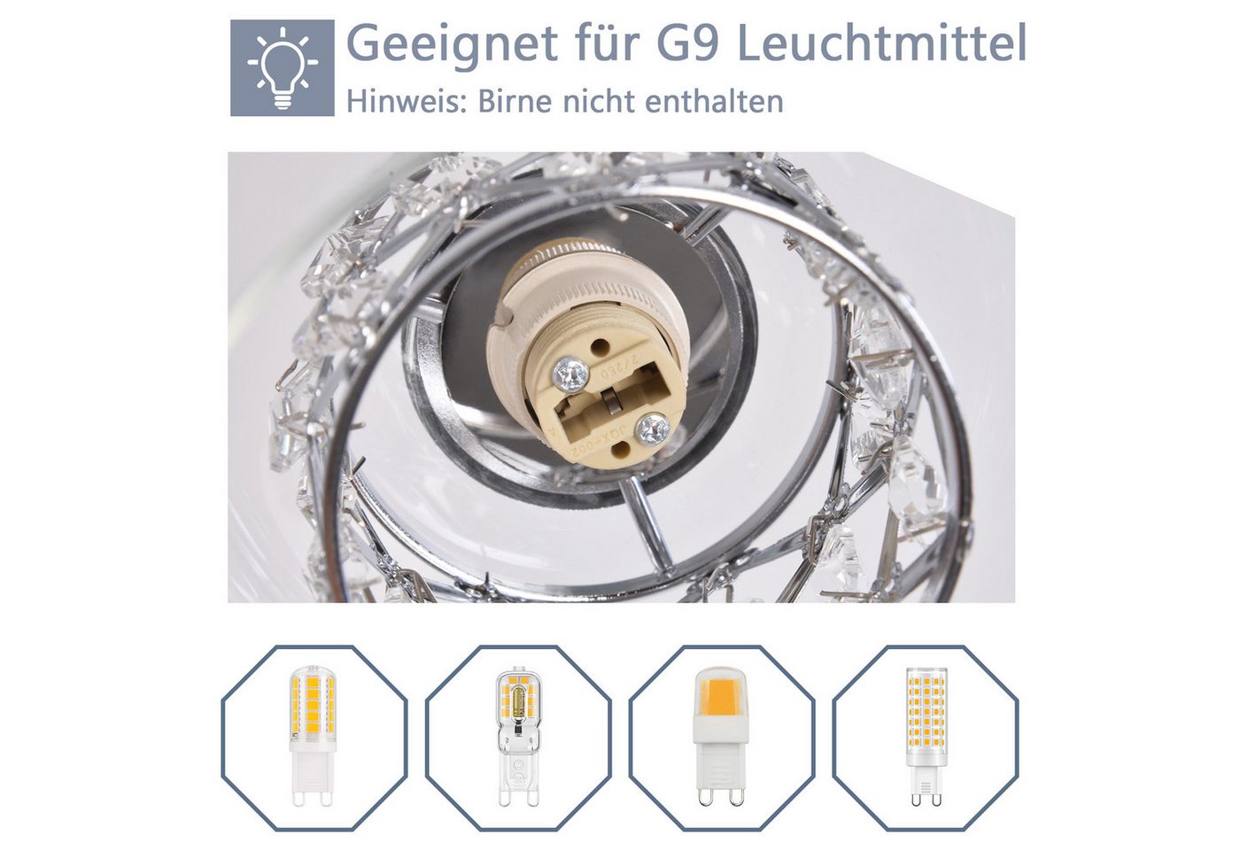 ZMH Pendelleuchte Esszimmer 3/4/5 flammig, silberfarbene G9 Hängeleuchte, ohne Leuchtmittel, bis 120 cm höhenverstellbar Bild 5