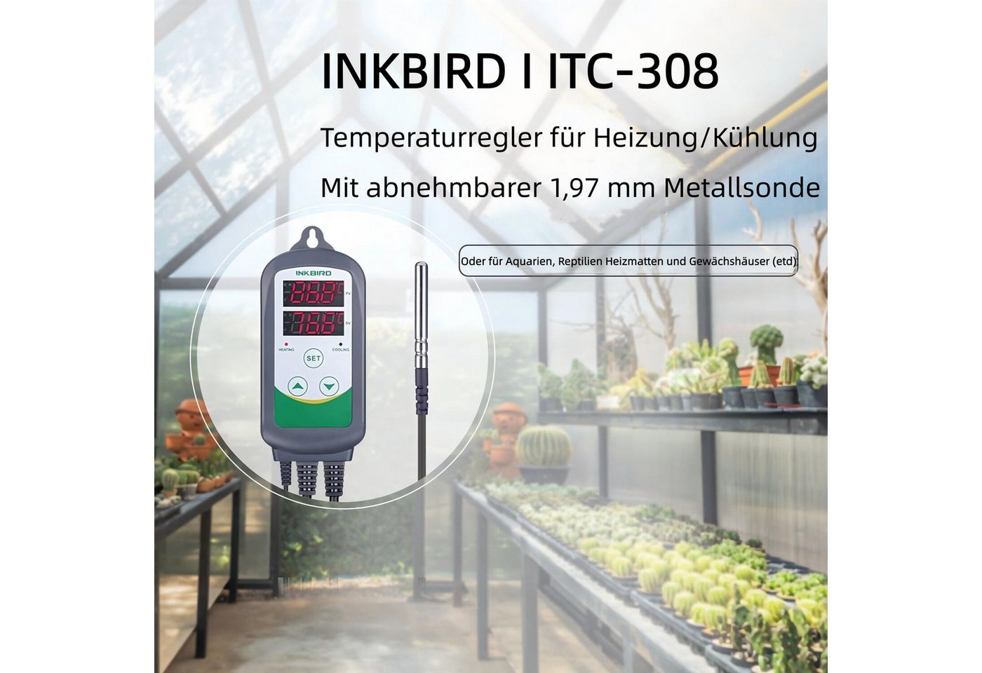INKBIRD Raumthermostat ITC-308 Temperatur Steckdosen Hitze/kühl, Grün, max. 240 V AC V, Betriebsart: Heizen / Kühlen, (1-St), Akustische Warnung Bild 4