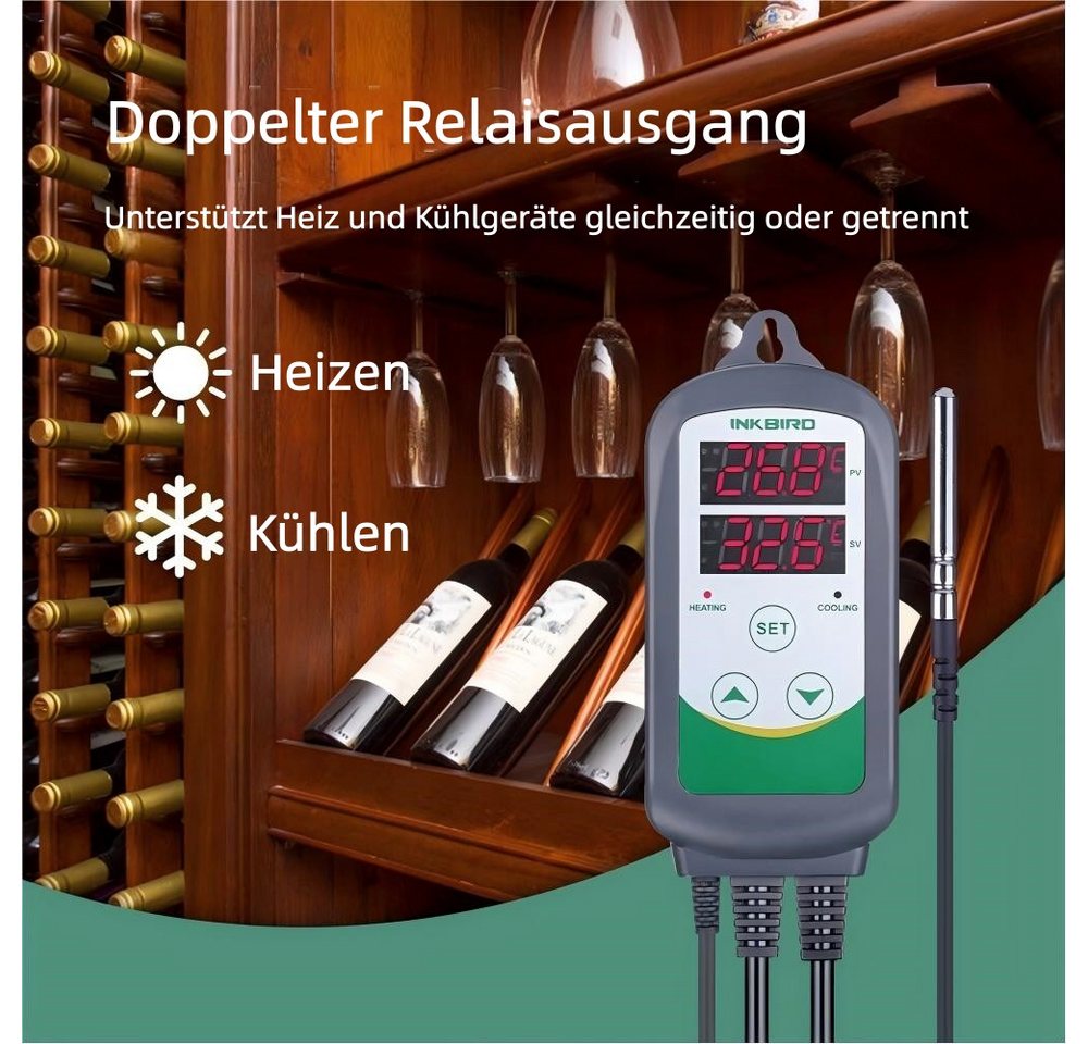 INKBIRD Raumthermostat ITC-308 Temperatur Steckdosen Hitze/kühl, Grün, max. 240 V AC V, Betriebsart: Heizen / Kühlen, (1-St), Akustische Warnung Bild 5