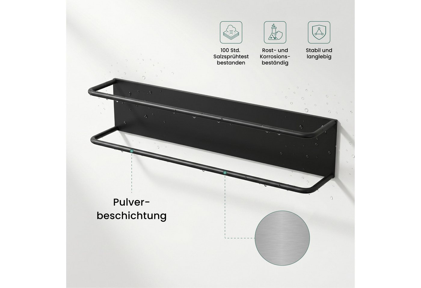 Mai & Mai Handtuchhalter Selbstklebende Handtuchstange ohne Bohren 40 cm matt schwarz Tavrin-03, Vertikale Montage oder Horizontale Montage Bild 2