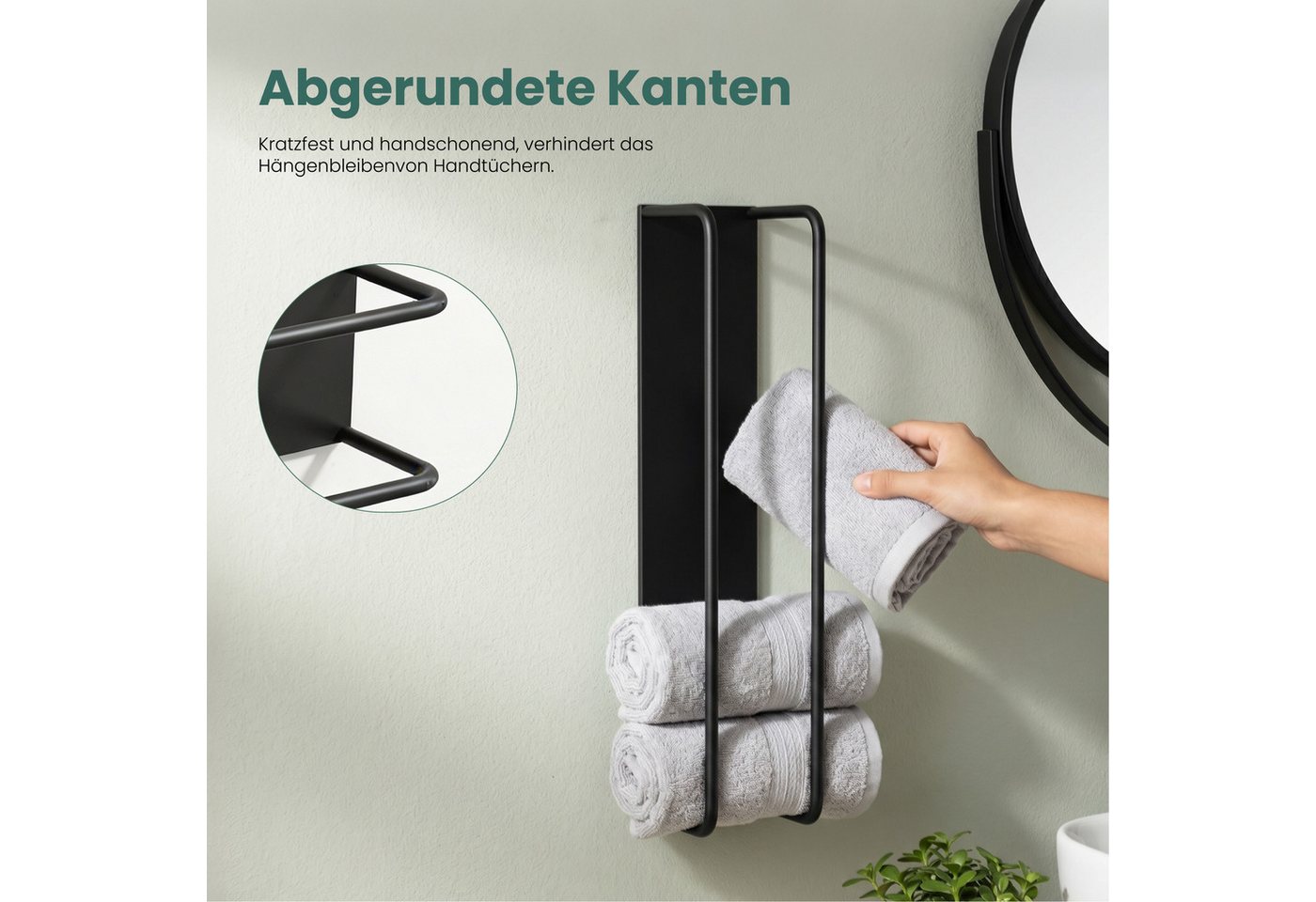 Mai & Mai Handtuchhalter Selbstklebende Handtuchstange ohne Bohren 40 cm matt schwarz Tavrin-03, Vertikale Montage oder Horizontale Montage Bild 3