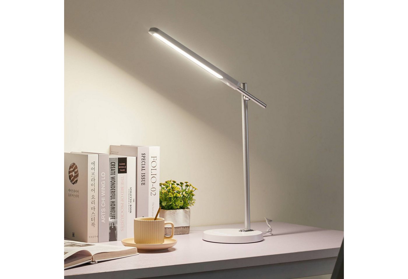 Lindby Schreibtischlampe Valtorin, LED, Kunststoff Weiß universalweiß IP20, 1 x 7,2 W LED, universalweiß Bild 2