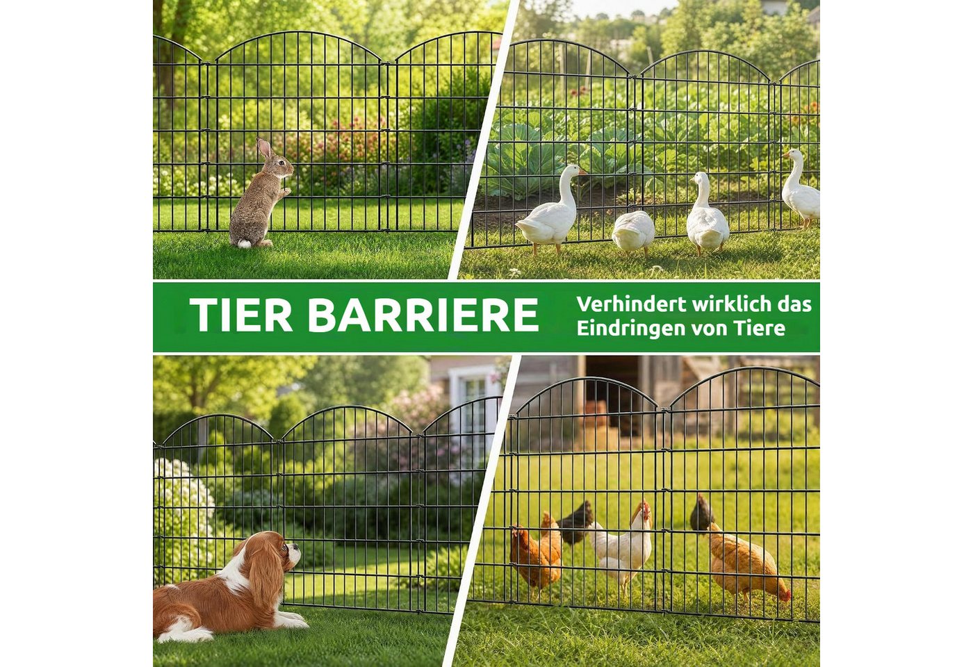 BlingBin Gartenzaun Metall Beetzaun, 5 Paneele H 112x68 cm, Gesamtlänge 3,5 m, (10er Set, 10-St., Zaunelement: ca. 68 × 78 cm Steckpfosten: ca. 98 cm Länge), Beeteinfassung zum Einstecken, Schutzzaun für Blumenbeet & Hunde Bild 2