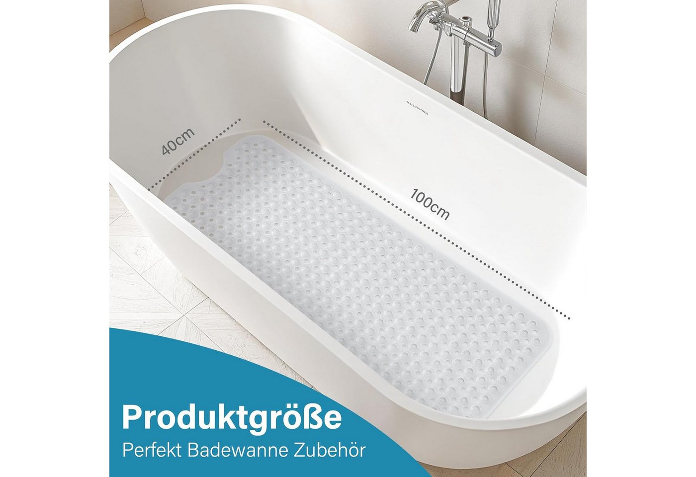 Forrlite Badematte Badewannenmatte rutschfest, BPA Frei Antirutschmatte, 100 x 40 cm, Extra Lang Duschmatte Schnelltrocknend & Maschinenwaschbar Schimmelresistent Badewanne Badematte, Transparent