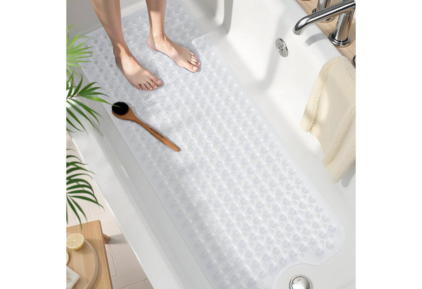 Forrlite Badematte Badewannenmatte rutschfest, BPA Frei Antirutschmatte, 100 x 40 cm, Extra Lang Duschmatte Schnelltrocknend & Maschinenwaschbar Schimmelresistent Badewanne Badematte, Transparent Bild 2