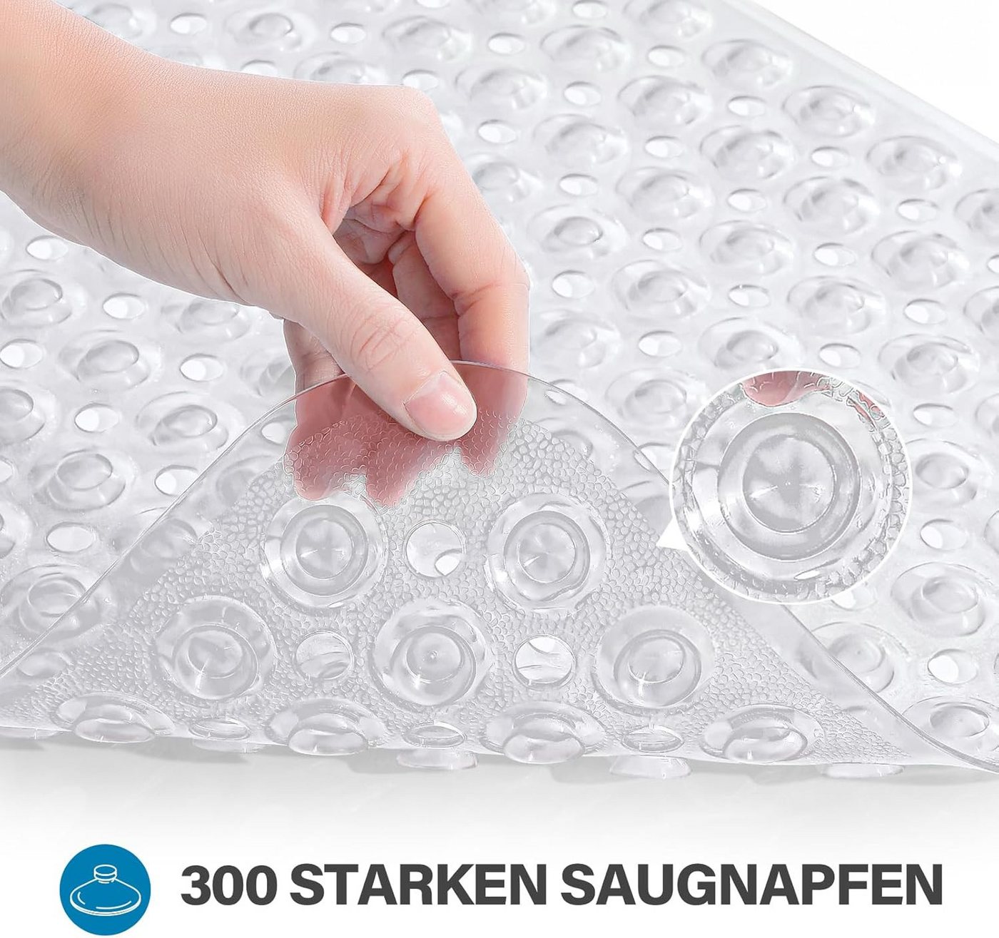 Forrlite Badematte Badewannenmatte rutschfest, BPA Frei Antirutschmatte, 100 x 40 cm, Extra Lang Duschmatte Schnelltrocknend & Maschinenwaschbar Schimmelresistent Badewanne Badematte, Transparent Bild 4