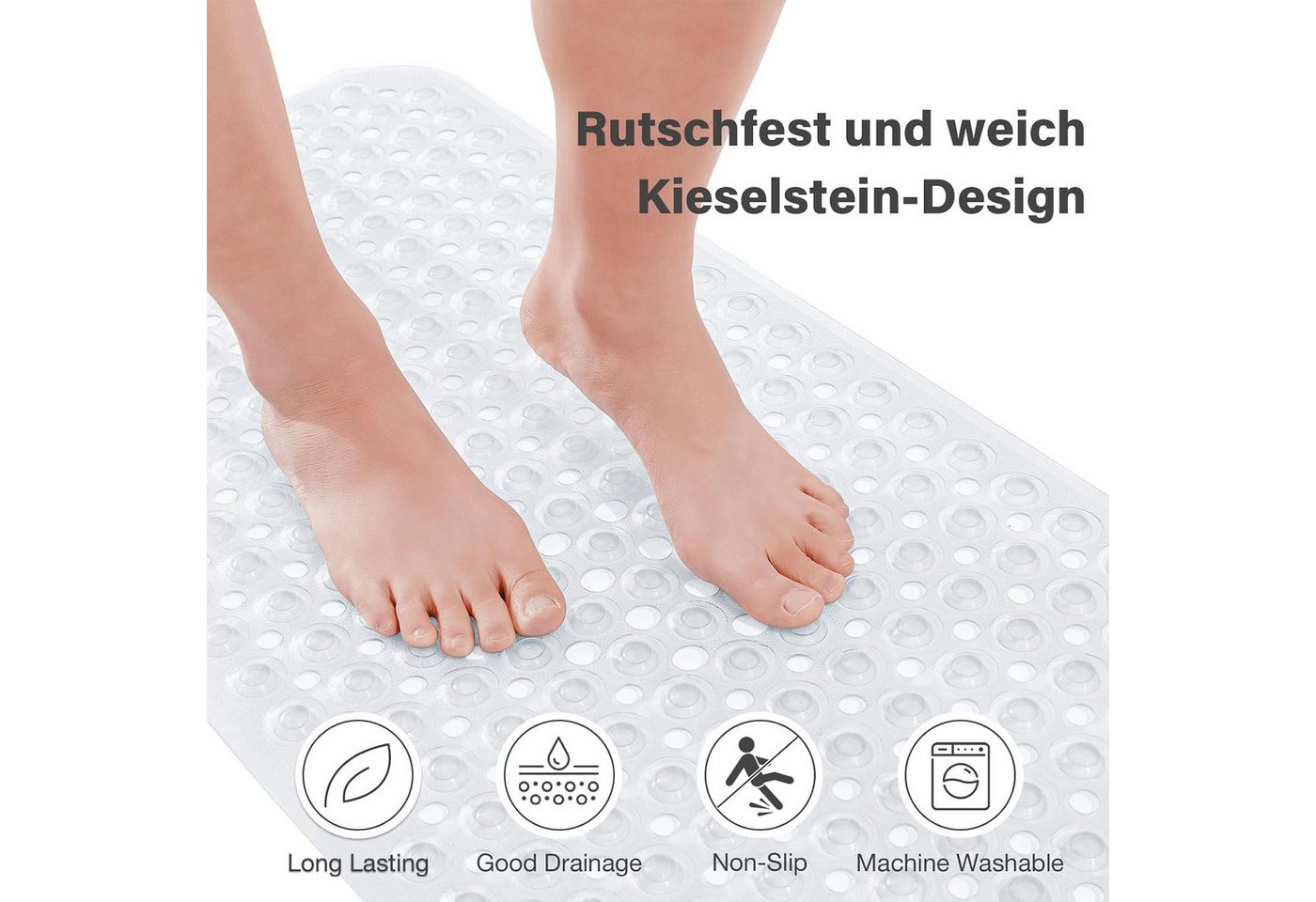 Forrlite Badematte Badewannenmatte rutschfest, BPA Frei Antirutschmatte, 100 x 40 cm, Extra Lang Duschmatte Schnelltrocknend & Maschinenwaschbar Schimmelresistent Badewanne Badematte, Transparent Bild 5