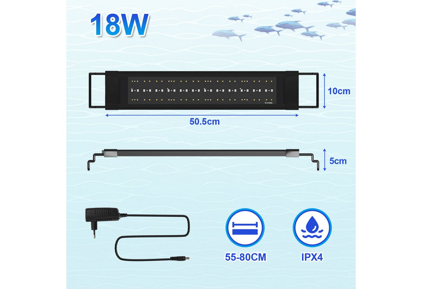 Clanmacy LED Aquariumleuchte LED Aquarium RGB Aquariumleuchte Beleuchtung aquarium licht 18-45W, RGB50.5 FITS 55-80CM TANk